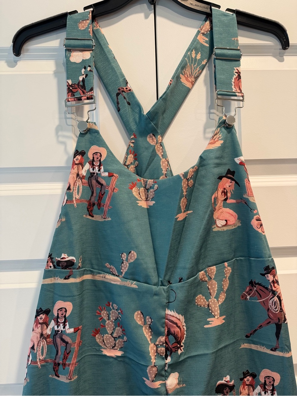 Women’s Teal Cowboy Print Overalls